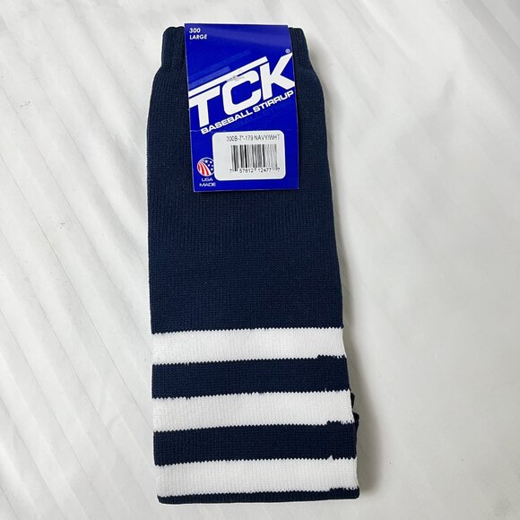 TCK Baseball Knee High Stirrups (300B, 7in) Navy with White Stripes Large Mens - Picture 3 of 5